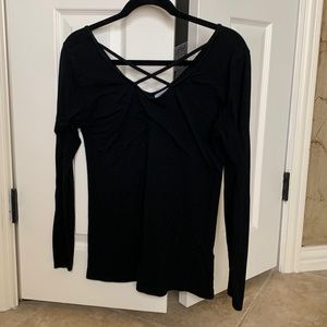 Black long sleeved shirt with crisscross neck